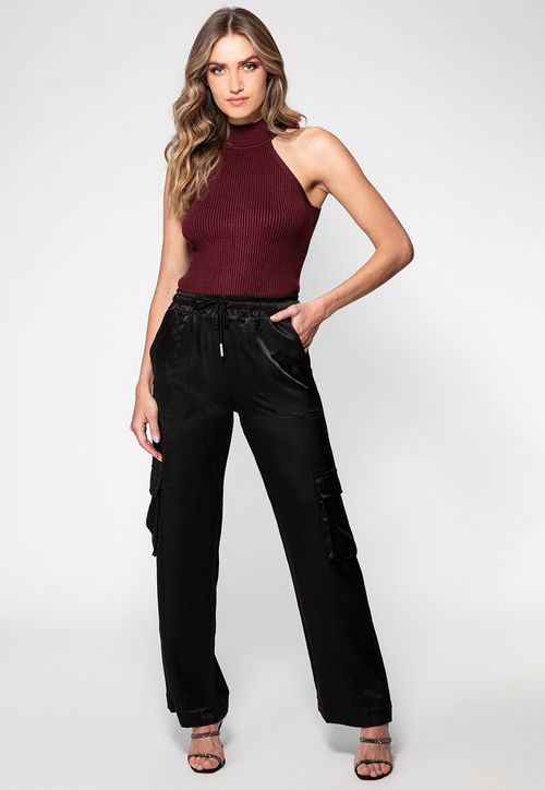 Calça Cargo Cetim Guess Preto