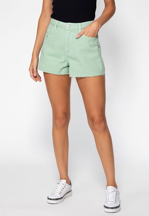 Shorts Sarja Barra Fio Guess Verde Escuro
