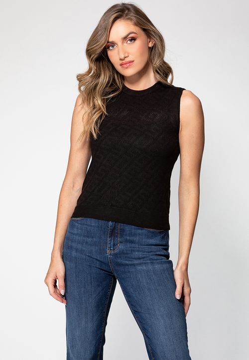 Blusa Tricot Jacquard Guess Preto