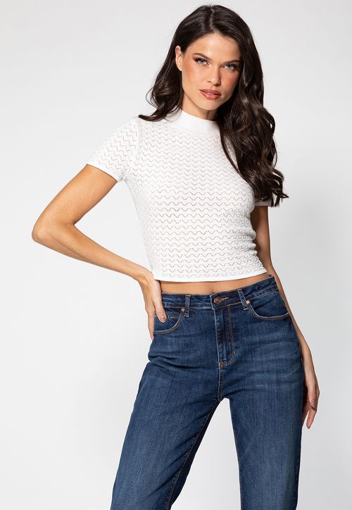 Cropped Tricot Vazado Guess Off White