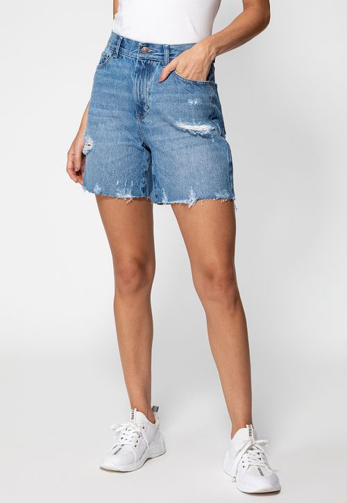 Bermuda Jeans Puídos Guess Azul