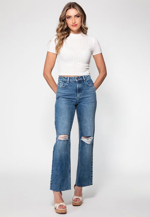 Calça Jeans Straight Rasgos 1981 Guess Azul
