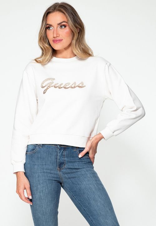 Blusa de Moletom Guess Bordado Creme