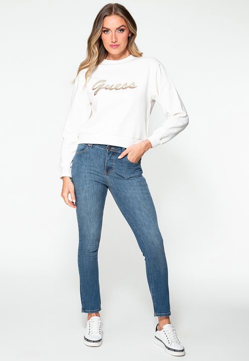 Blusa de Moletom Guess Bordado Creme