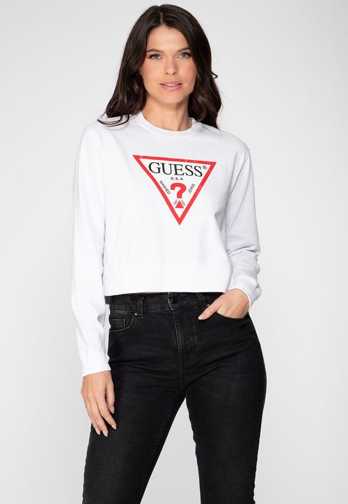 Blusa de Moletom Guess Triang Trad Desgastado Branco