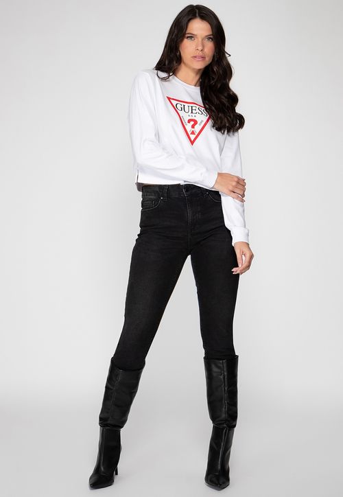 Blusa de Moletom Guess Triang Trad Desgastado Branco