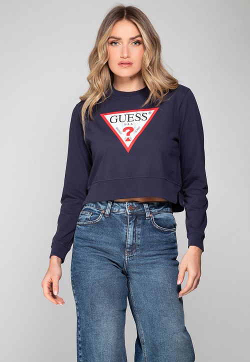 Blusa de Moletom Guess Triang Trad Desgastado Azul Escuro