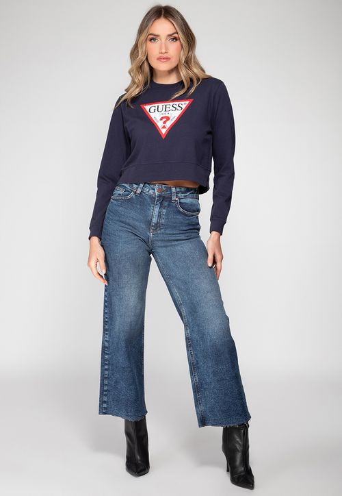 Blusa de Moletom Guess Triang Trad Desgastado Azul Escuro