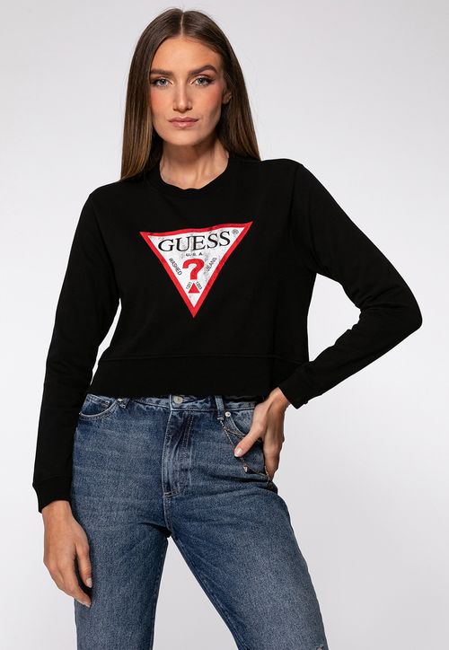 Blusa de Moletom Guess Triang Trad Desgastado Preto