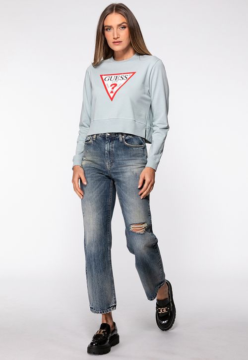 Blusa de Moletom Guess Triang Trad Desgastado Verde Menta