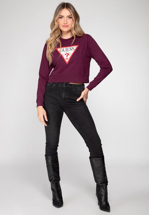 Blusa de Moletom Guess Triang Trad Desgastado Uva