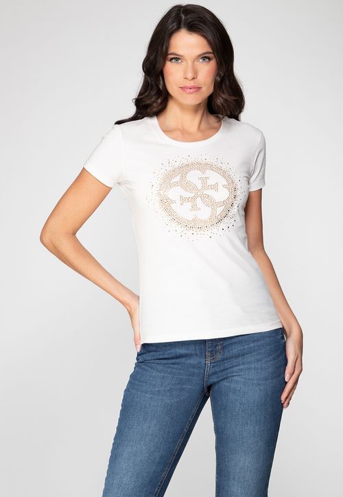 Camiseta 4g Brilhos Guess Creme