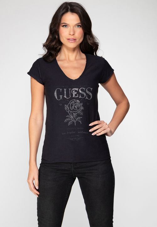 Camiseta Hotfix Flower Guess Preto