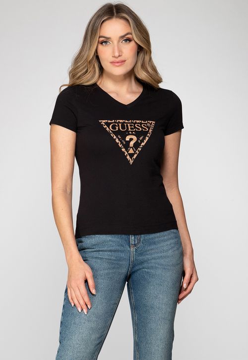 Camiseta Logo Animal Print Brilho Preto