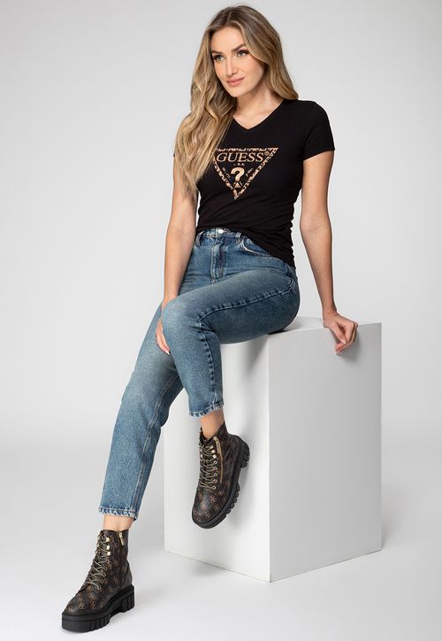 Camiseta Logo Animal Print Brilho Preto