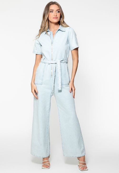Macacão Jeans Wide Leg Azul Claro
