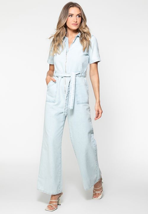 Macacão Jeans Wide Leg Azul Claro