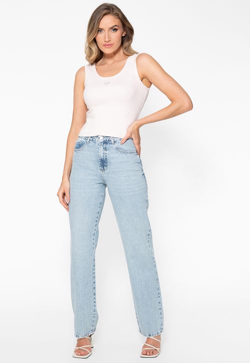 Calça Jeans Straight Leg Azul Claro