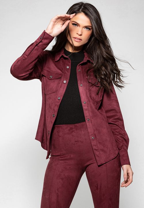 Camisa Suede Manga Longa Guess Bordô