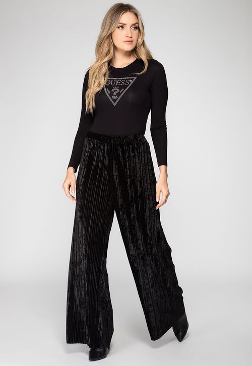 Calça Veludo Plissado Guess Preto