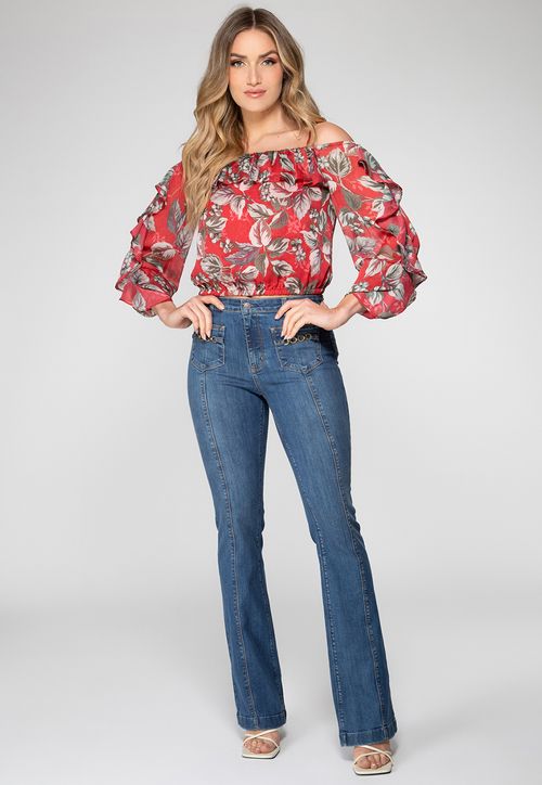 Blusa Babados Eco Flower Guess Vermelho
