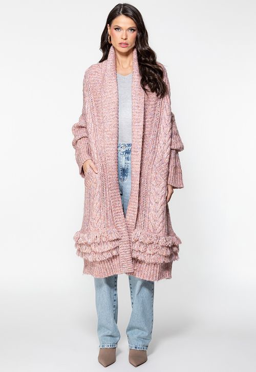 Cardigan de Tricot Longo Rosa Claro