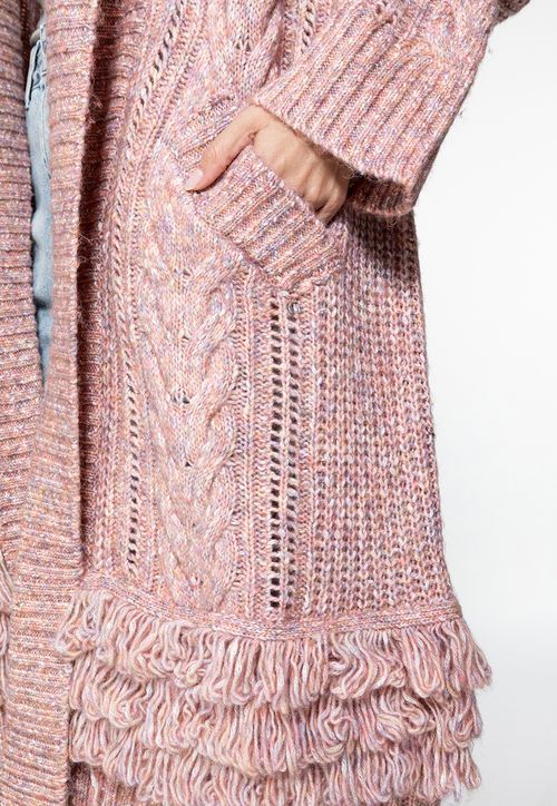Cardigan de Tricot Longo Rosa Claro