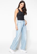Calça Jeans Wide Leg Eco Fenda Botões Azul Claro - GuessBrasil