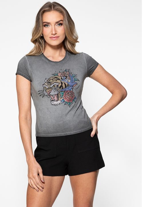Camiseta Eco Cristal Tiger Estonada Preto