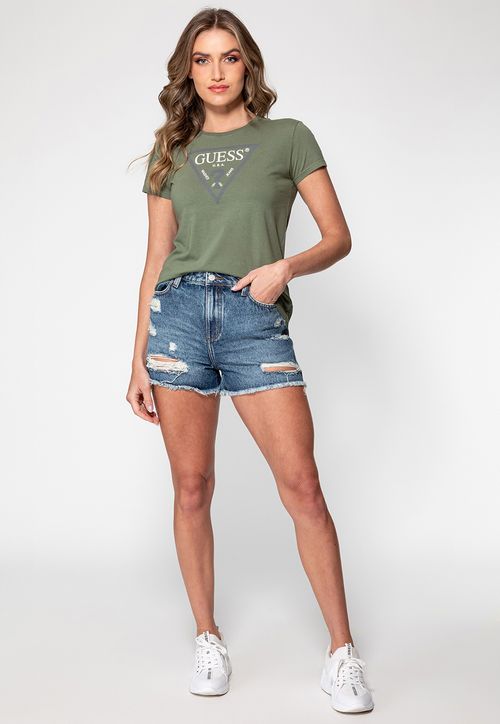 Camiseta Silk Logo Triangulo  Guess Verde