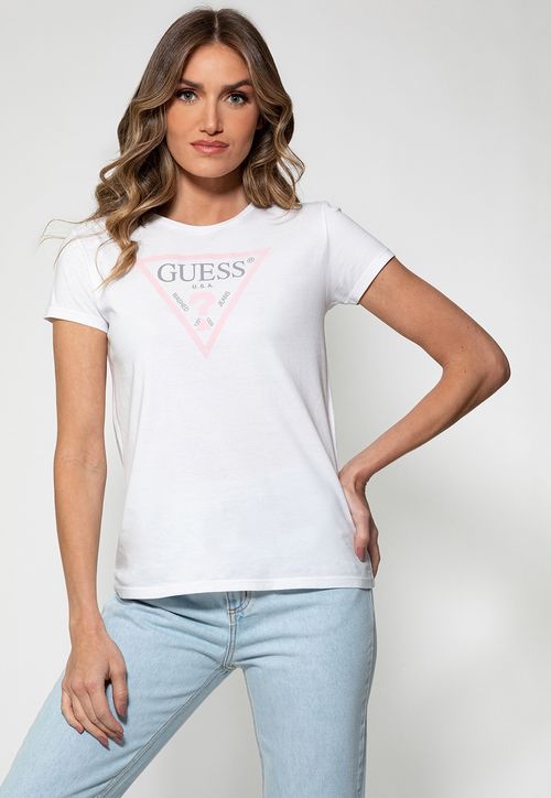 Camiseta Silk Logo Triangulo  Guess Branco