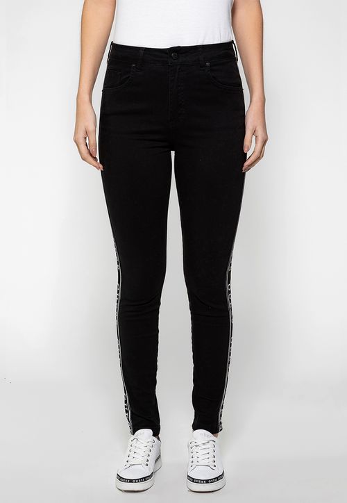 Calça Jeans Skinny Rise Faixa Lateral Preto