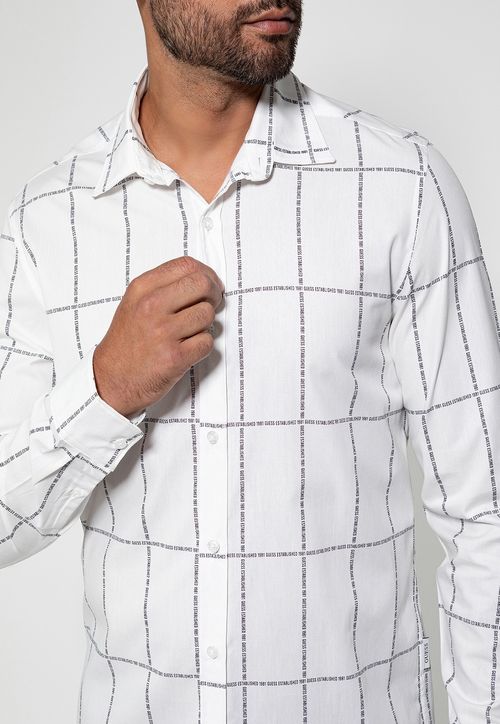 Camisa Manga Longa Grid Guess Branco