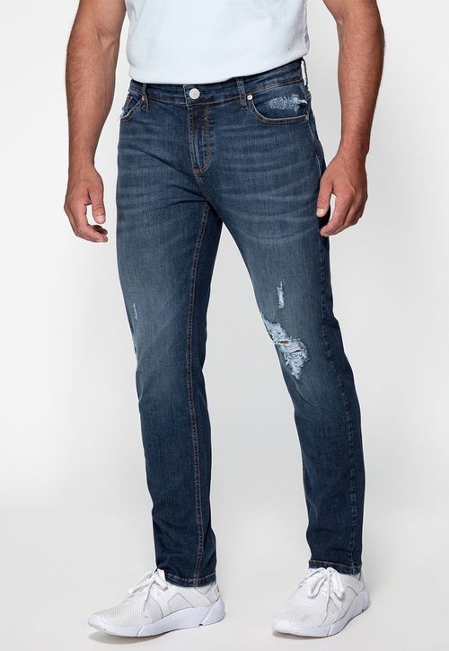 Calça Jeans Slim Tapered Escura Guess Azul Escuro
