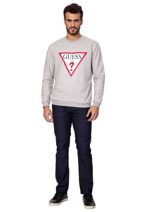 Blusa de Moletom Gola Careca Guess Cinza