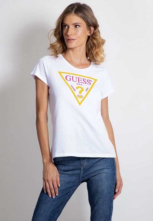 Camiseta Silk Logo Triangulo  Guess Branco