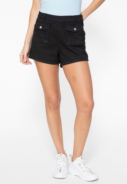 Short Sarja Guess Bolsos Botões Preto