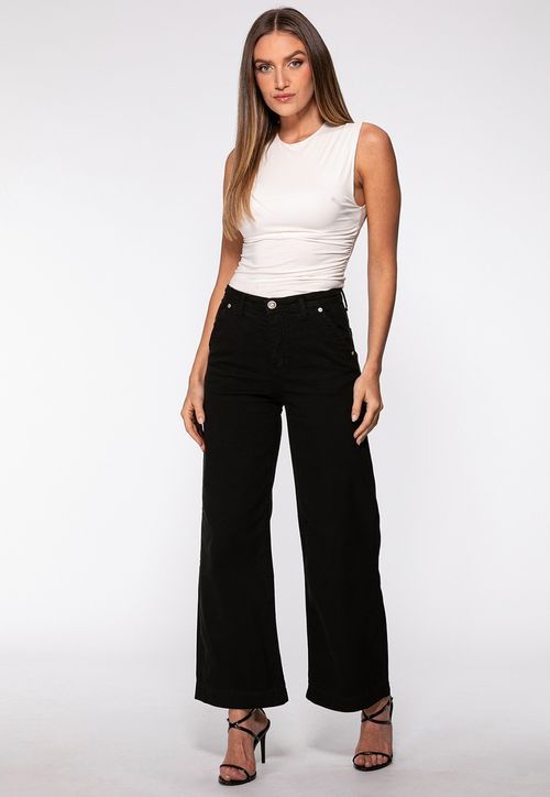 Calça de Sarja Wide Leg Preto
