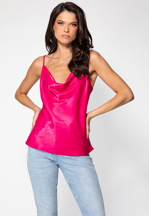 Blusa Acetinada Decote Drapeado Guess Rosa