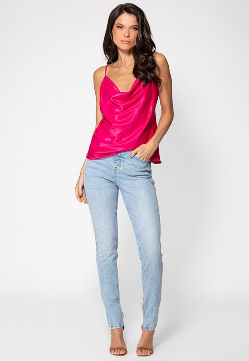 Blusa Acetinada Decote Drapeado Guess Rosa
