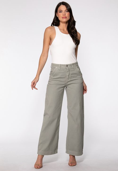 Calça de Sarja Wide Leg Fendi