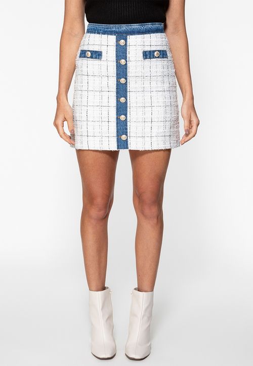 Saia Eco de Tweed E Jeans Branco