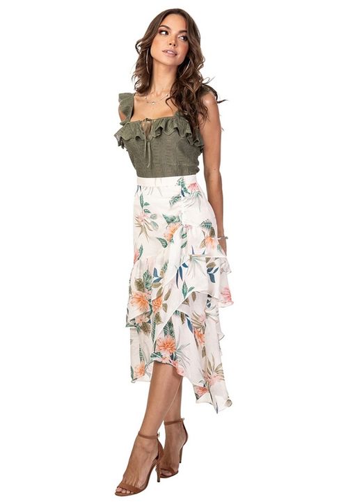 Saia Maritza Ruffle Skirt Branco