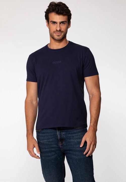 Camiseta Guess Bordado Pq Centro Azul Marinho
