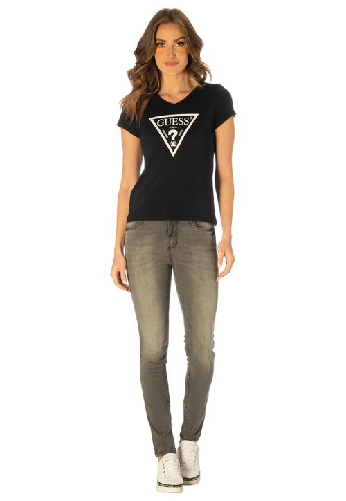 Camiseta Silk Logo Triangulo  Guess Preto