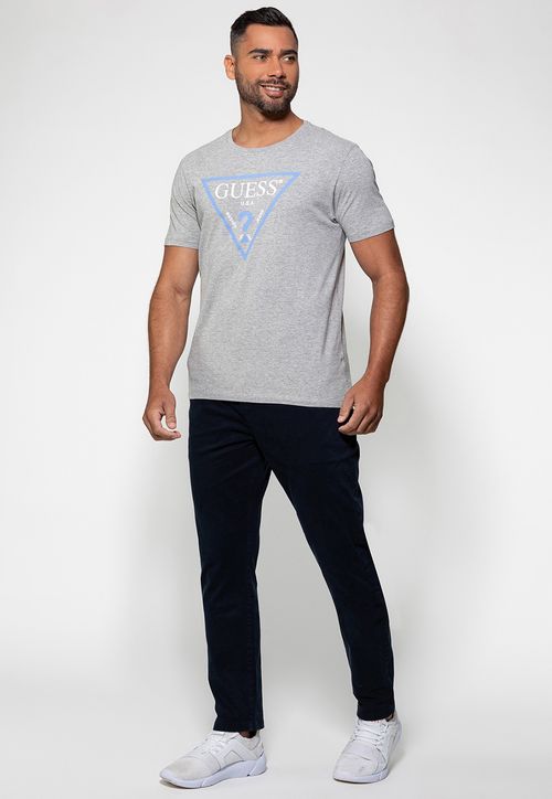 Camiseta Guess Logo Triangulo Vazado Cinza