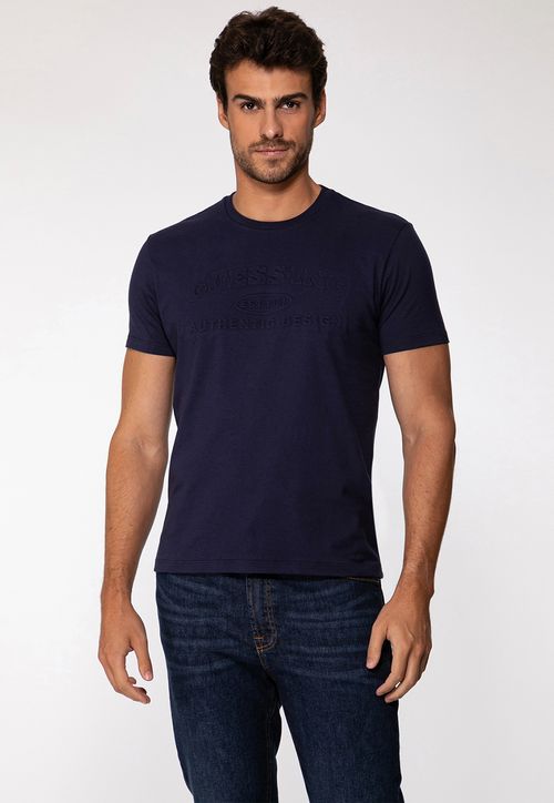 Camiseta Embossed Guess Inc Azul Marinho
