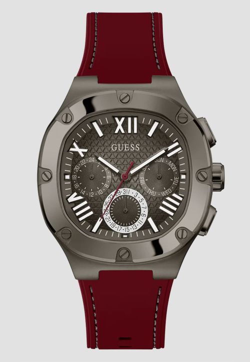 Relogio Guess Masc Aço Pulseira Silicone Marrom