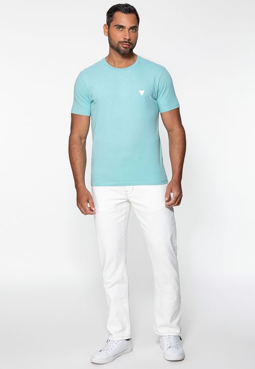 Camiseta Triângulo Emborrachado Guess Azul Claro