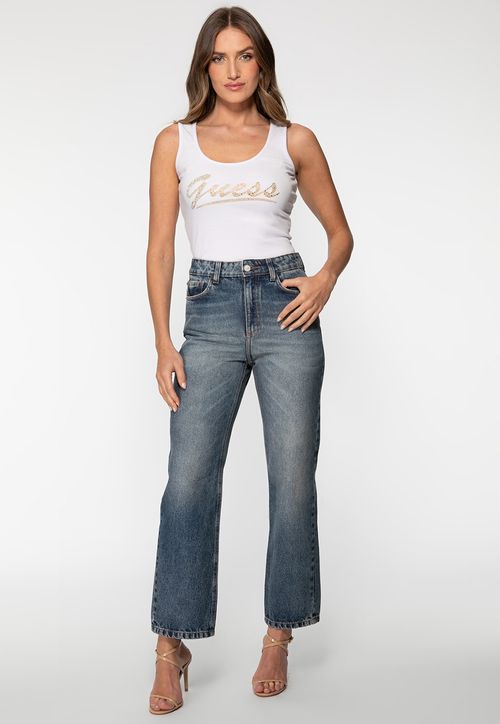 Regata Guess Rib Silk Hot Fix Branco